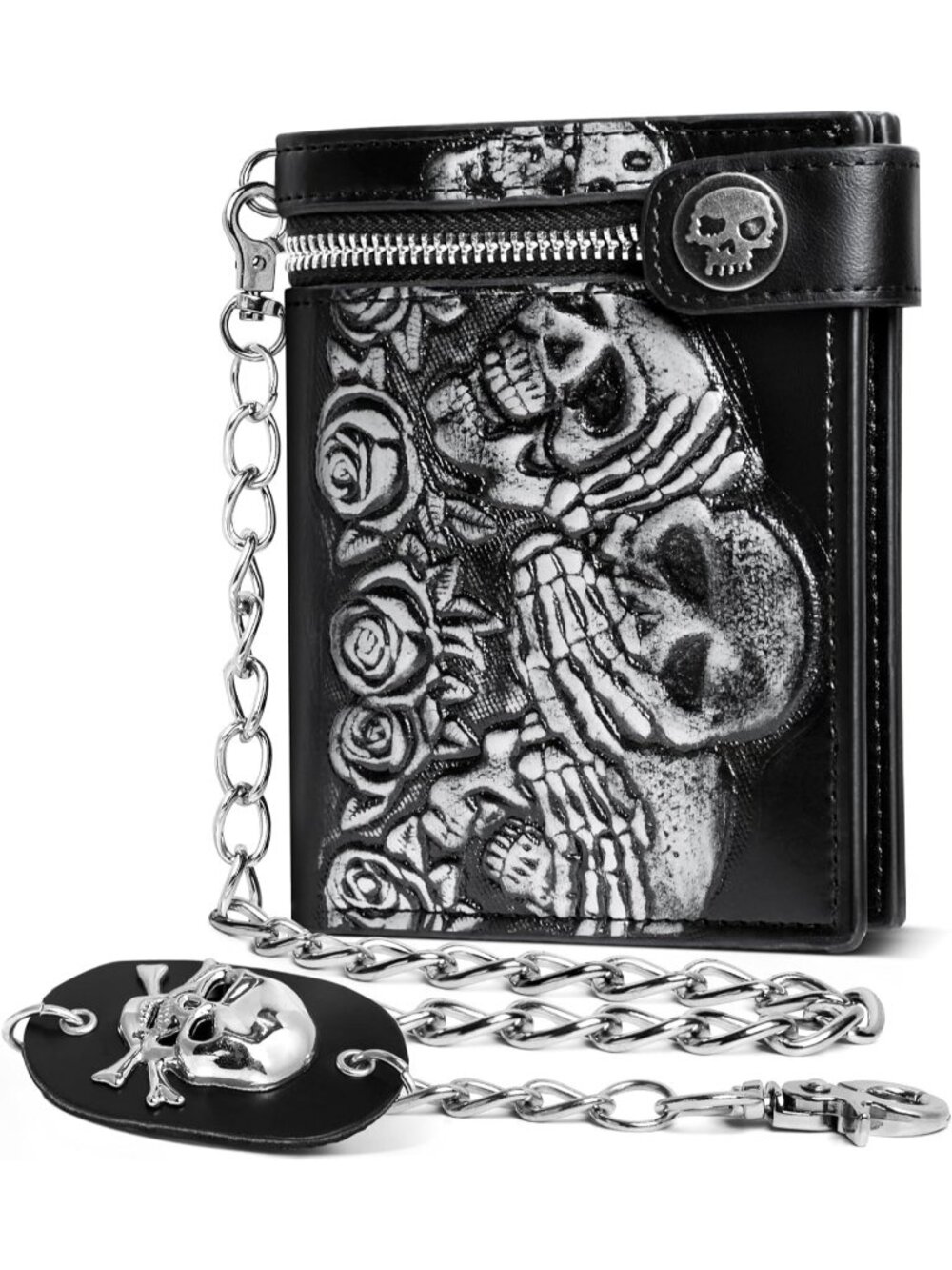 Unisex Blossom Clutch Skull Gothic Chain Leather Bifold Punk Wallet